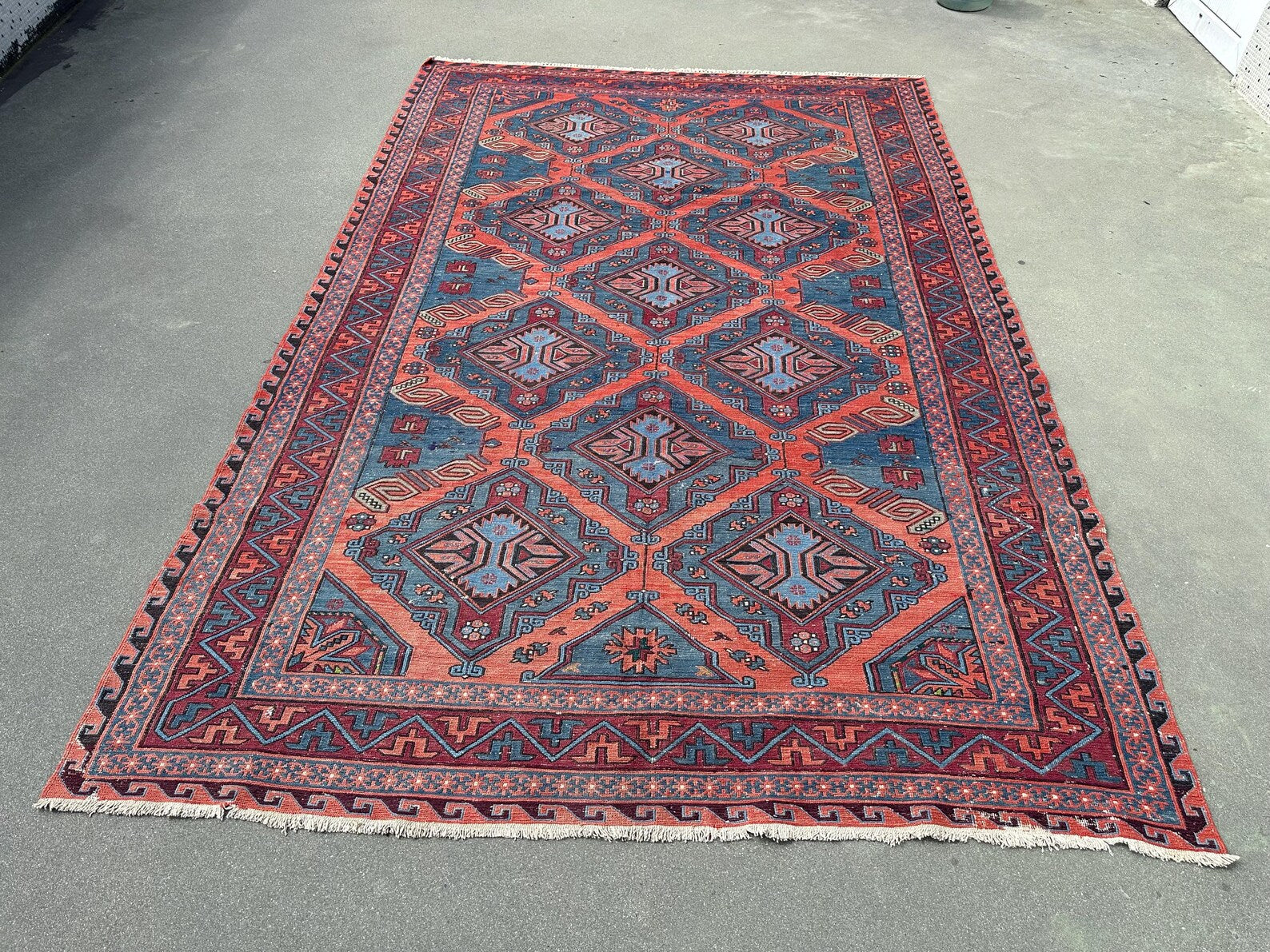 XL Vintage Soumak Accent Area Rug 7 x 10.6 ft