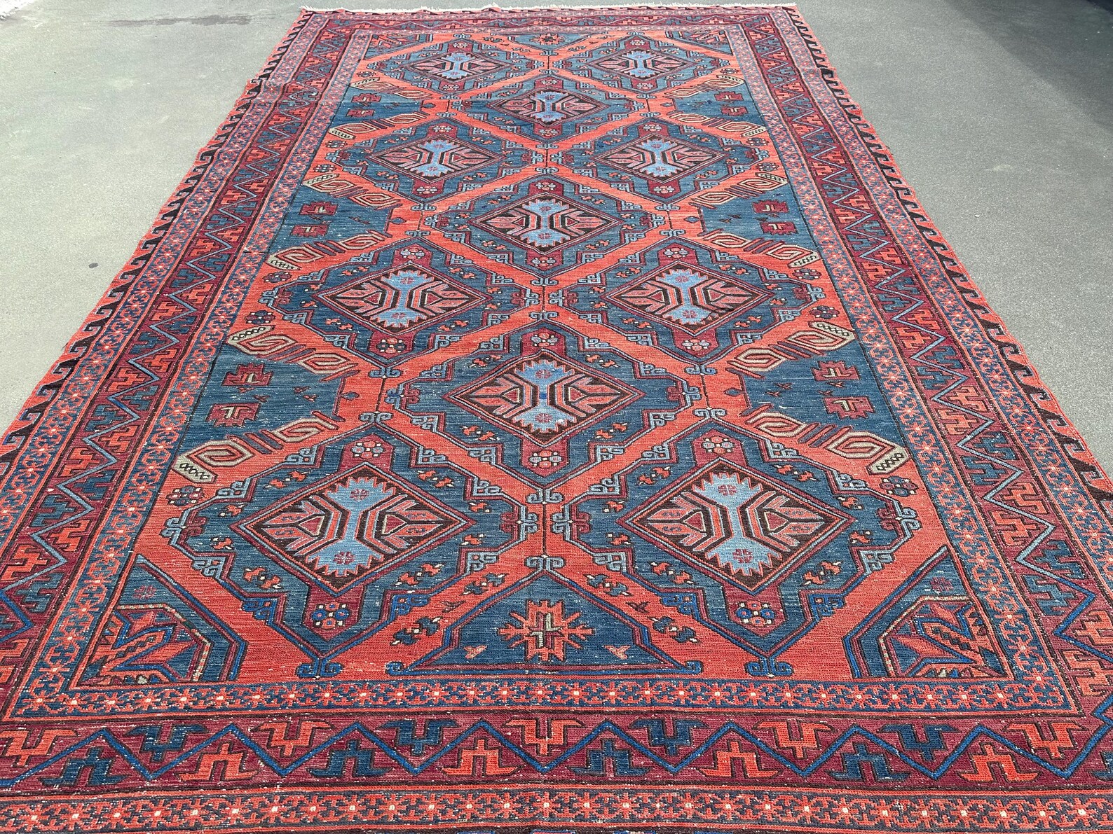 XL Vintage Soumak Accent Area Rug 7 x 10.6 ft