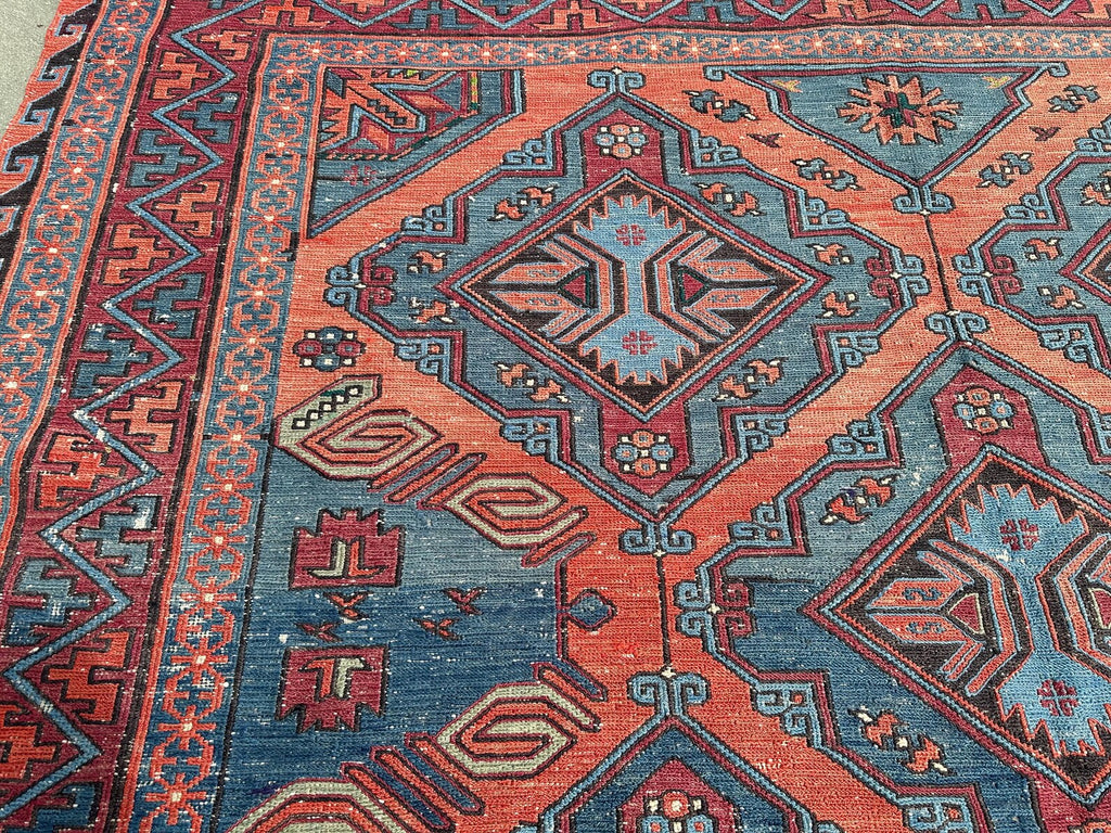 XL Vintage Soumak Accent Area Rug 7 x 10.6 ft
