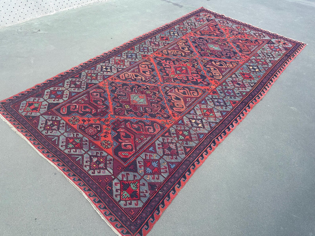 XL Vintage Soumak Accent Area Rug 6.4 x 12.1 ft