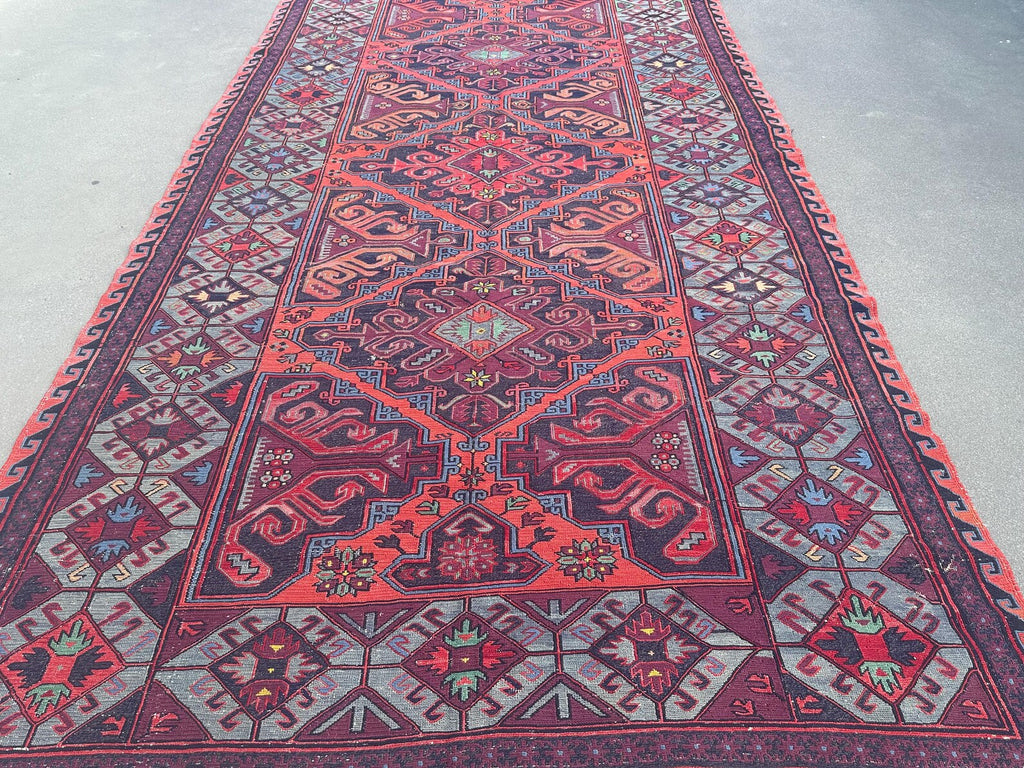 XL Vintage Soumak Accent Area Rug 6.4 x 12.1 ft
