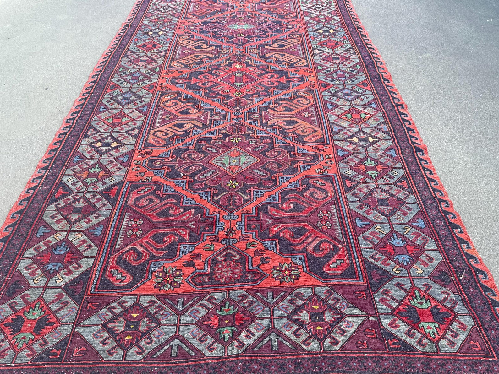 XL Vintage Soumak Accent Area Rug 6.4 x 12.1 ft