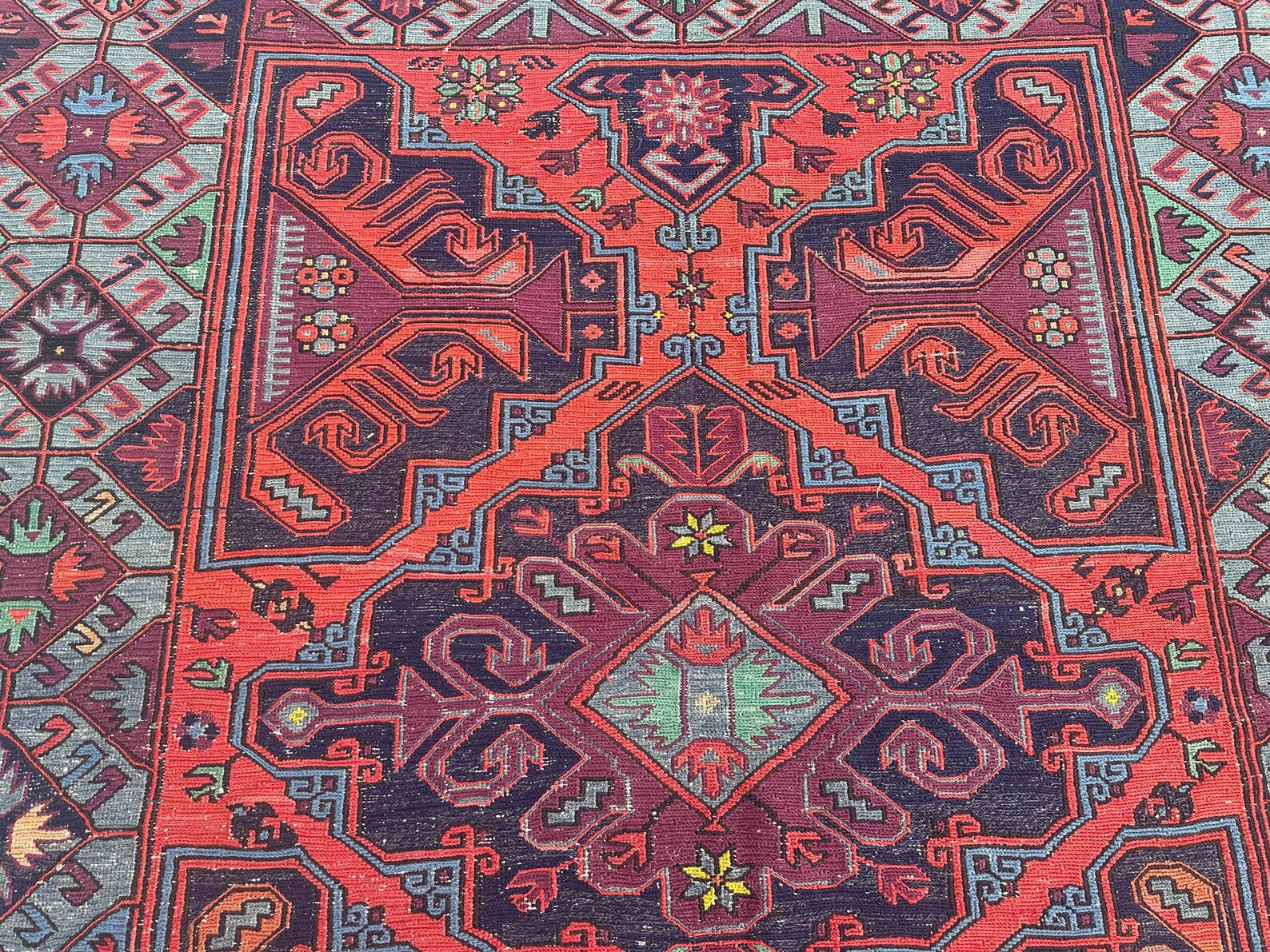 XL Vintage Soumak Accent Area Rug 6.4 x 12.1 ft