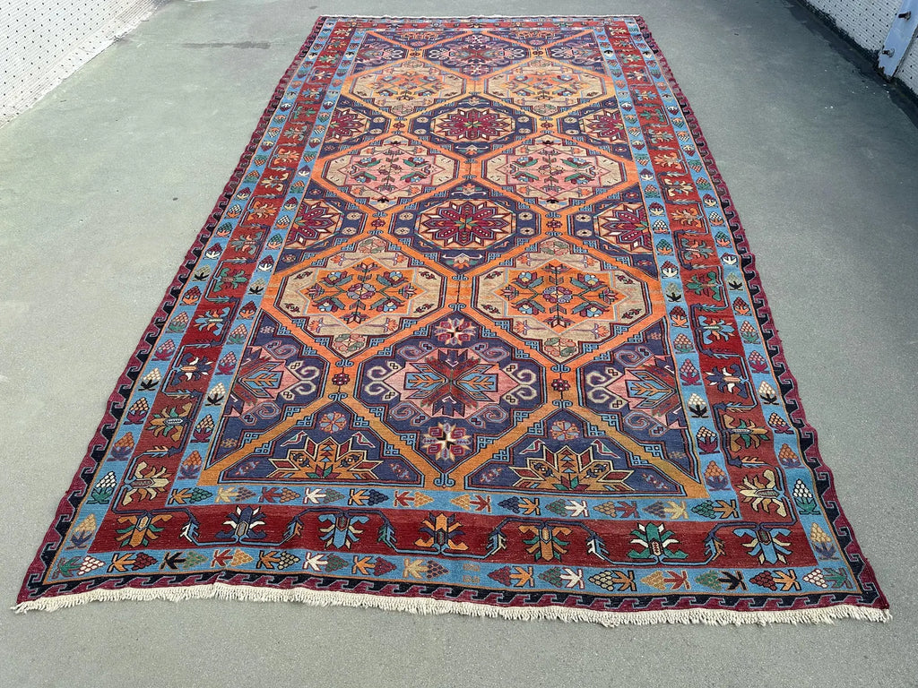XL Vintage Soumak Accent Area Rug 7.3 x 13.1 ft