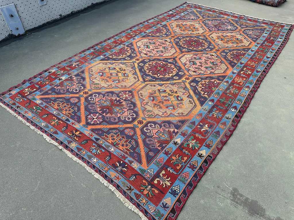 XL Vintage Soumak Accent Area Rug 7.3 x 13.1 ft