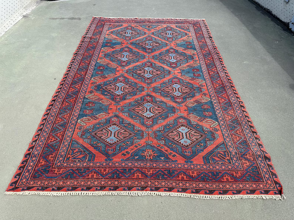 XL Vintage Soumak Accent Area Rug 7 x 10.6 ft