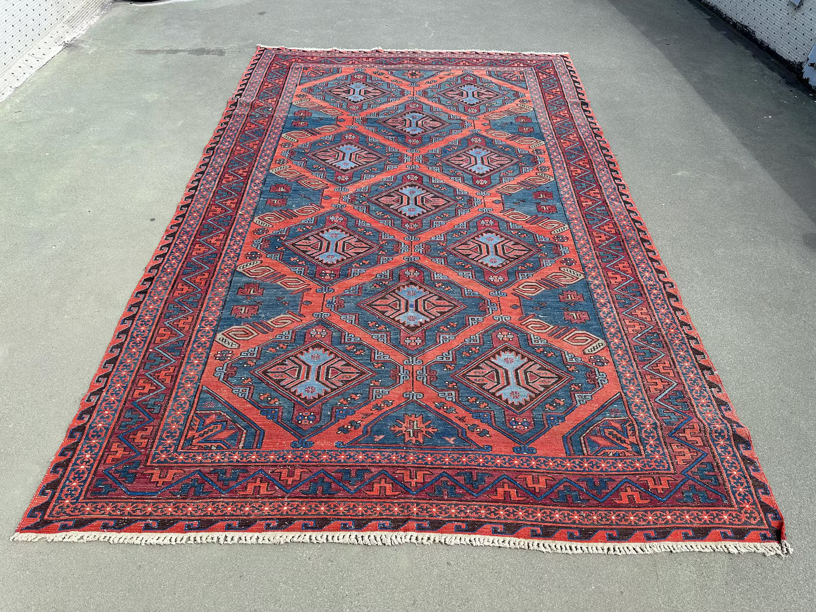 XL Vintage Soumak Accent Area Rug 7 x 10.6 ft