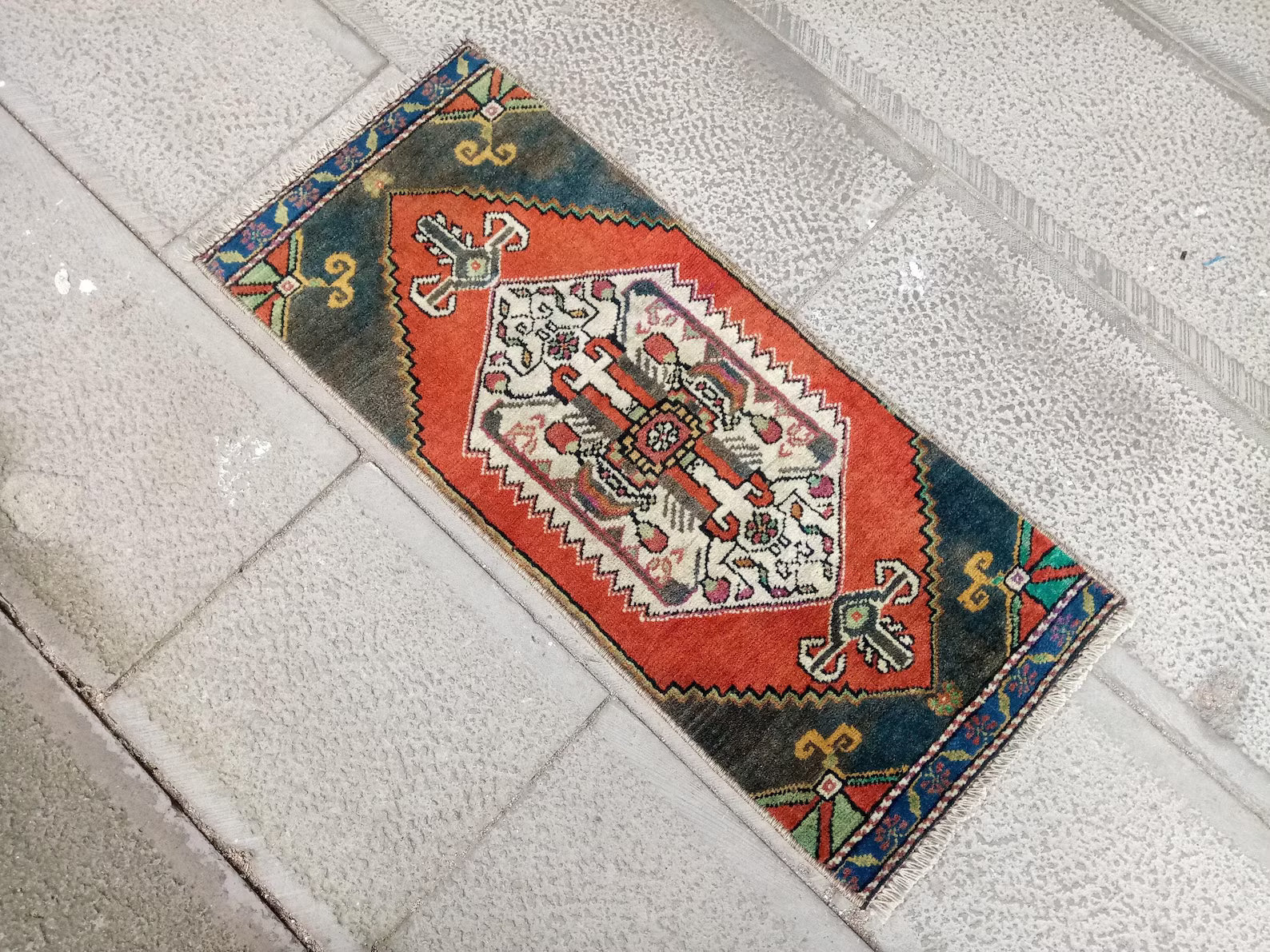 Vintage Turkish Mini Rug 1.2 x 2.7 ft