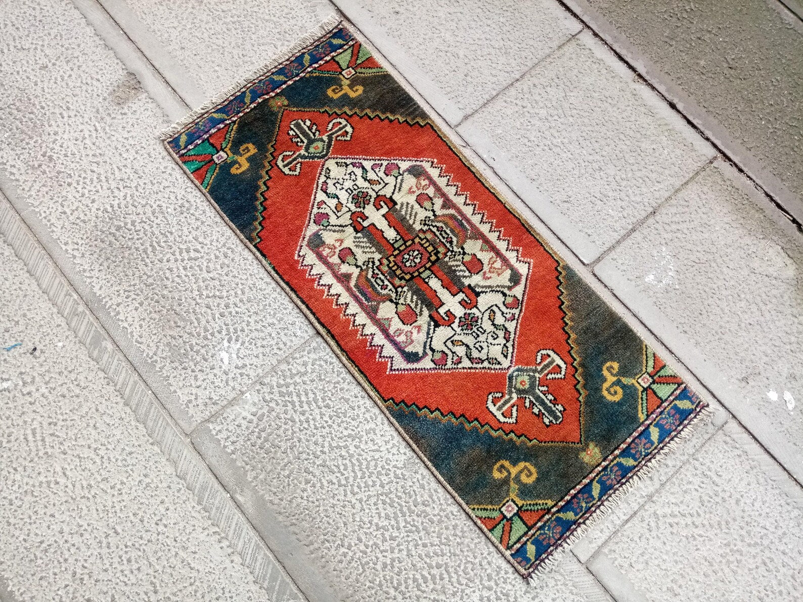 Vintage Turkish Mini Rug 1.2 x 2.7 ft