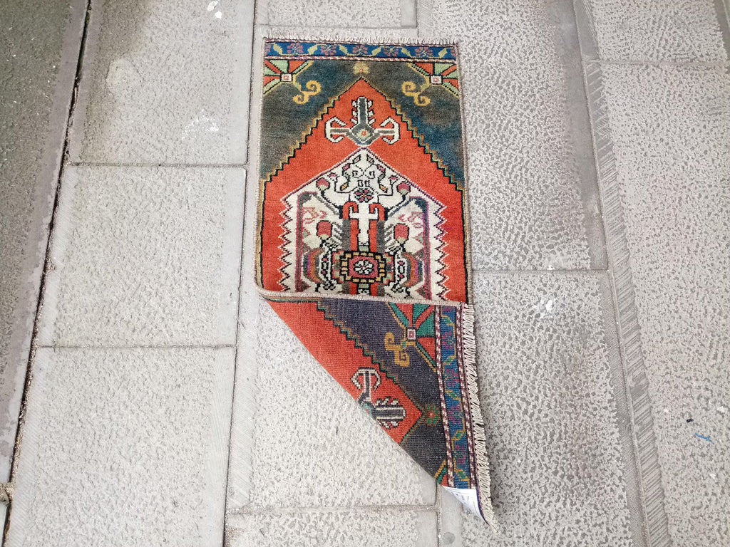 Vintage Turkish Mini Rug 1.2 x 2.7 ft