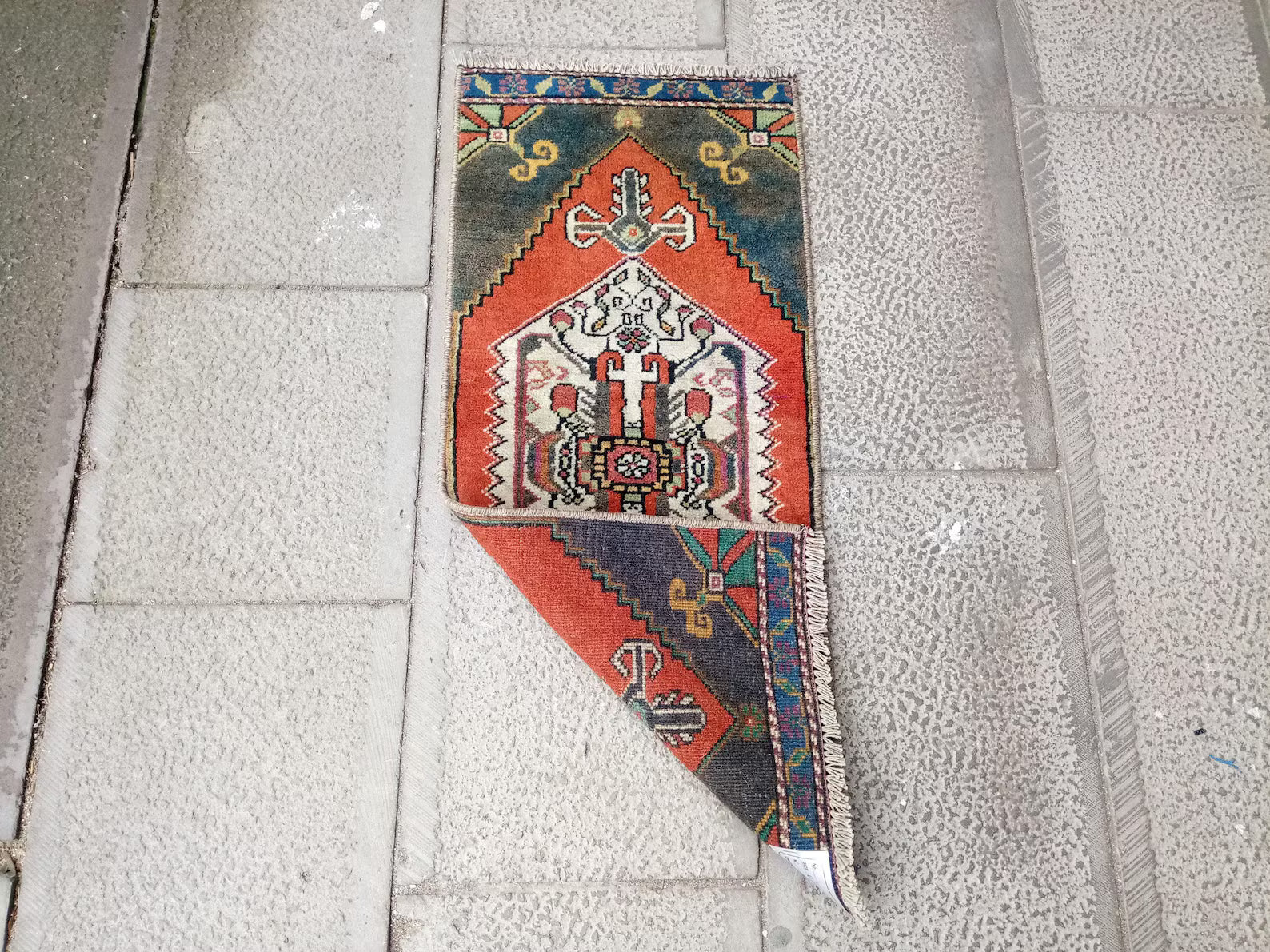 Vintage Turkish Mini Rug 1.2 x 2.7 ft