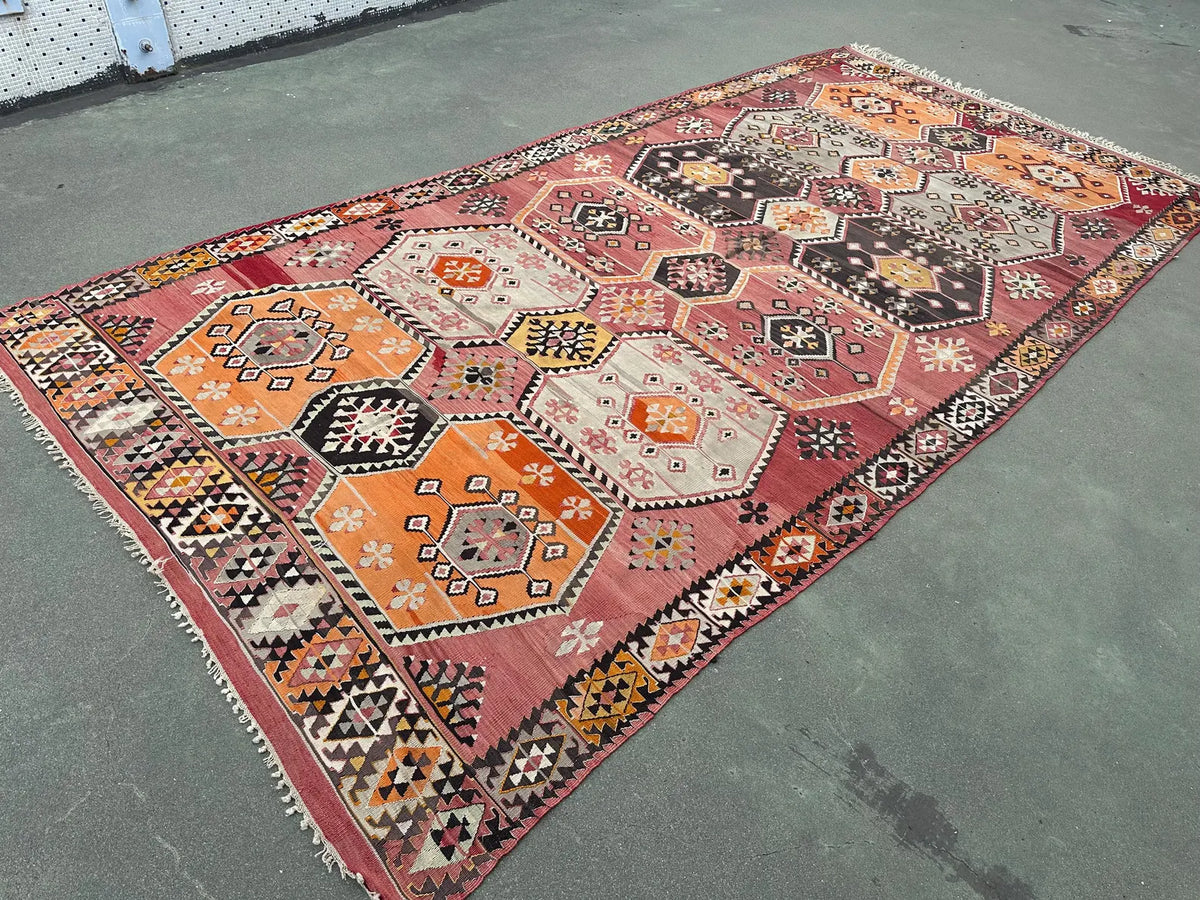 XL Vintage Turkish Accent Area Rug 7 x 13.7 ft