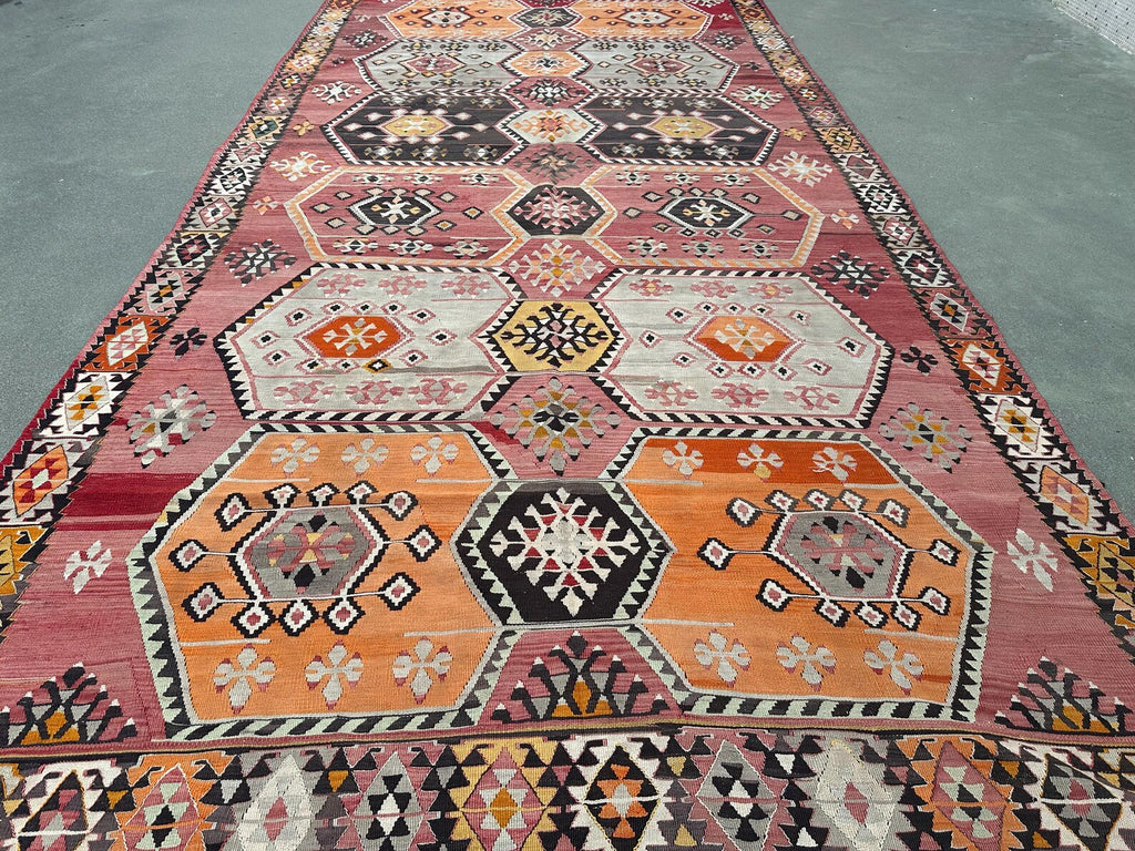 XL Vintage Turkish Accent Area Rug 7 x 13.7 ft