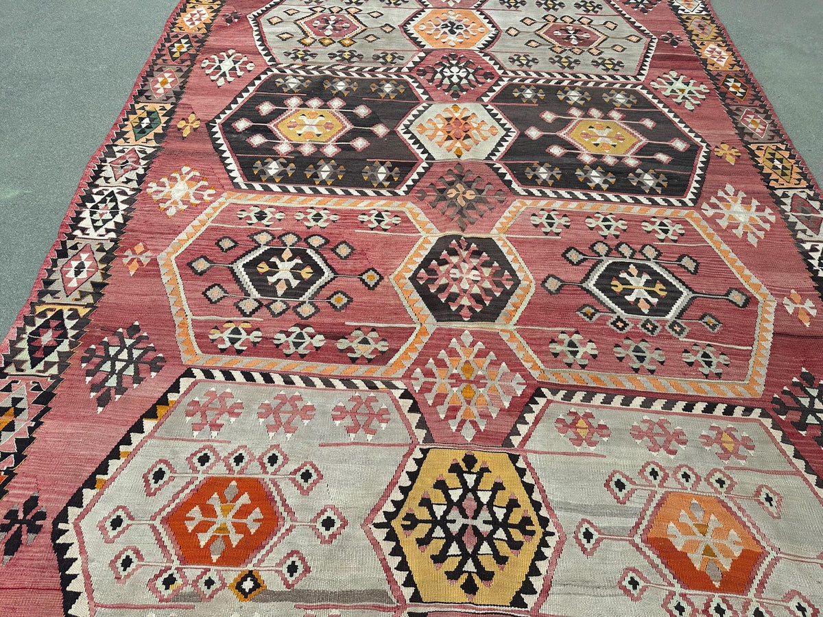 XL Vintage Turkish Accent Area Rug 7 x 13.7 ft