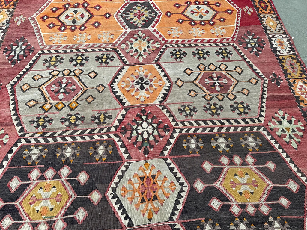 XL Vintage Turkish Accent Area Rug 7 x 13.7 ft