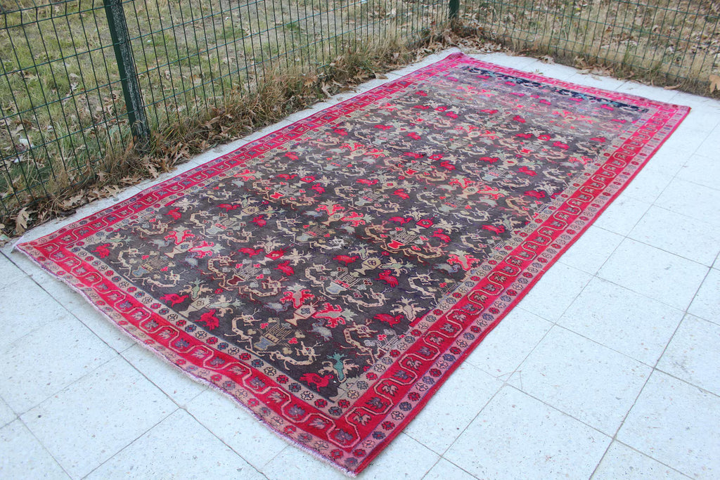 XL Vintage Persian Accent Area Rug 5.3 x 9.6 ft