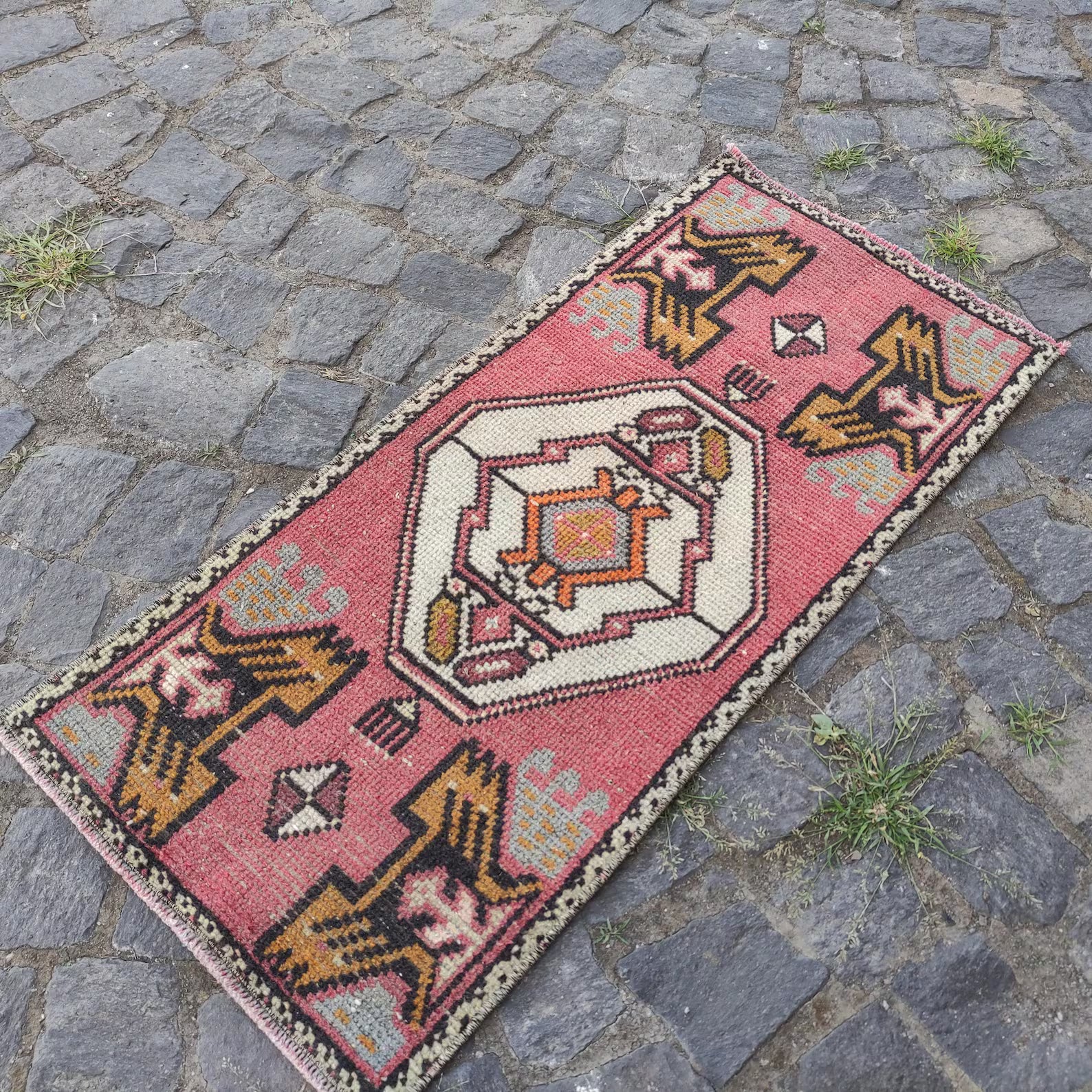 Vintage Turkish Mini Rug 1.5 x 3.2 ft