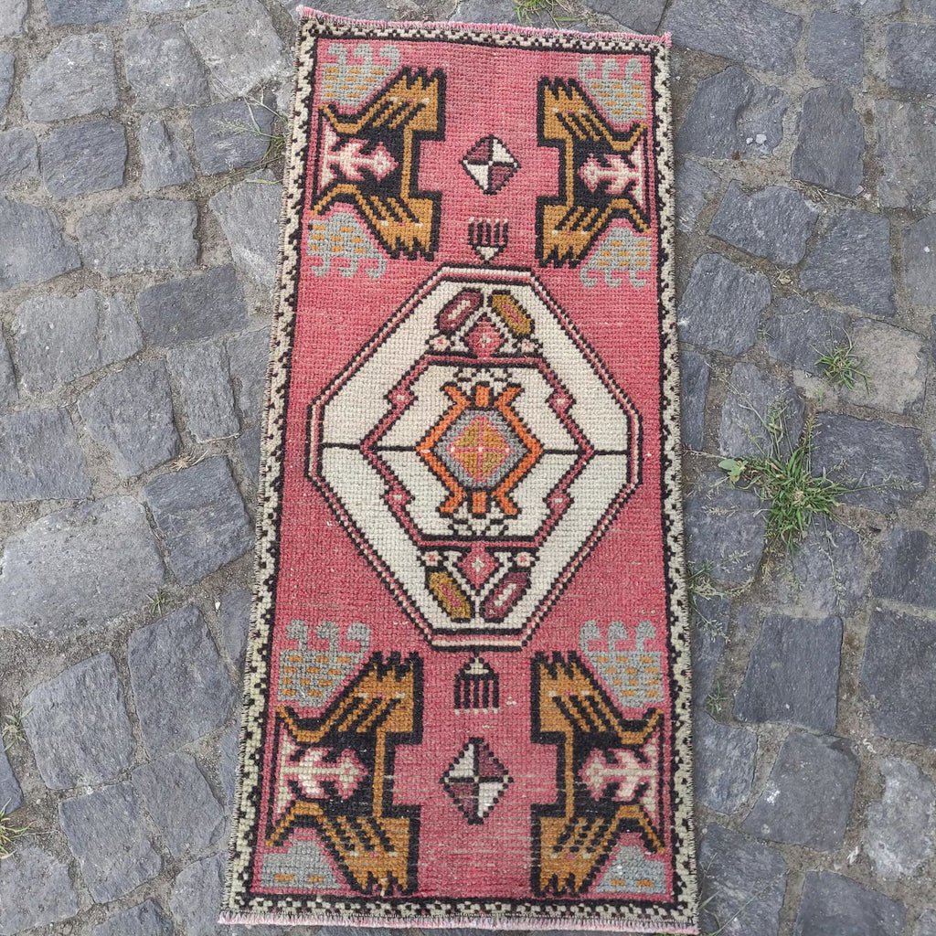 Vintage Turkish Mini Rug 1.5 x 3.2 ft