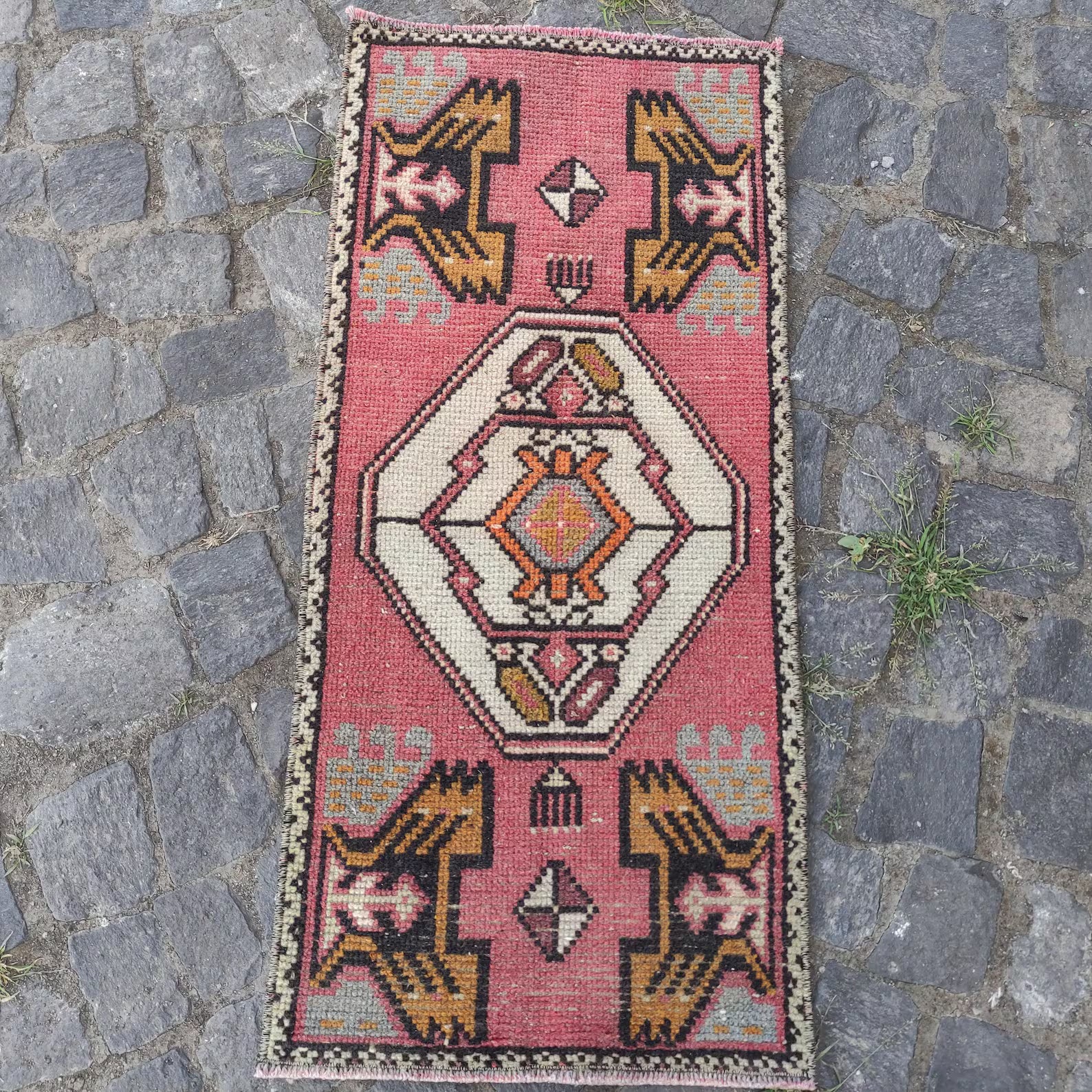 Vintage Turkish Mini Rug 1.5 x 3.2 ft