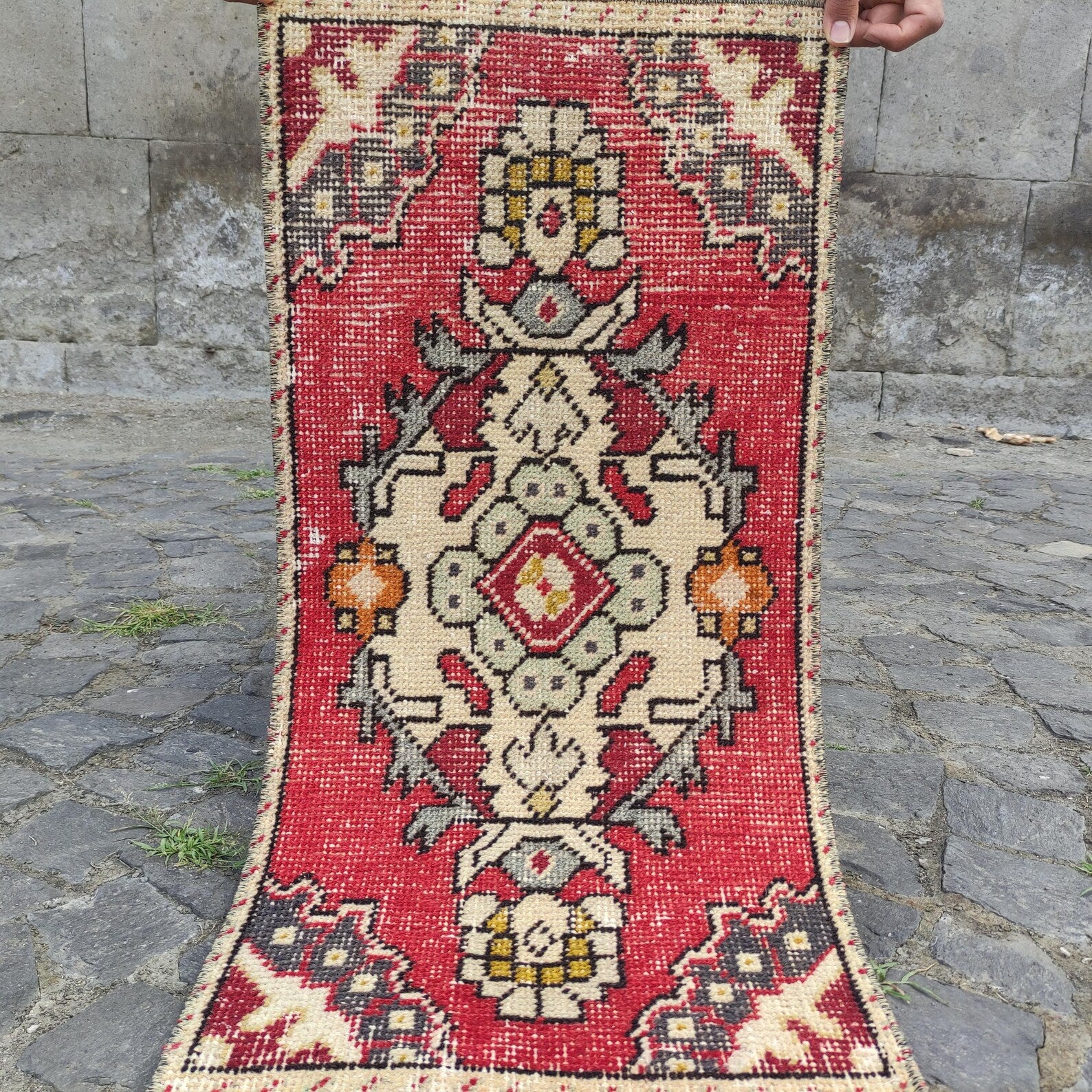 Vintage Turkish Mini Rug 1.4 x 3 ft