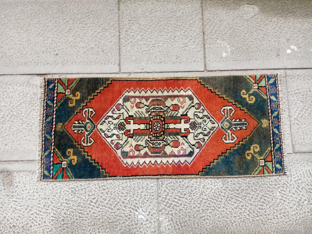 Vintage Turkish Mini Rug 1.2 x 2.7 ft