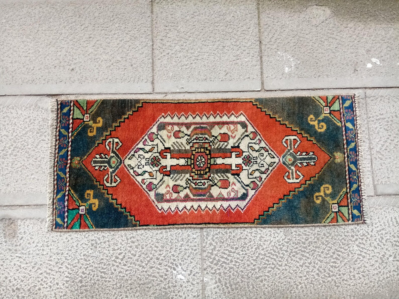 Vintage Turkish Mini Rug 1.2 x 2.7 ft