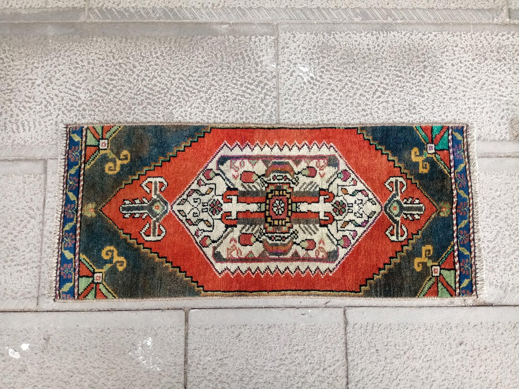Vintage Turkish Mini Rug 1.2 x 2.7 ft