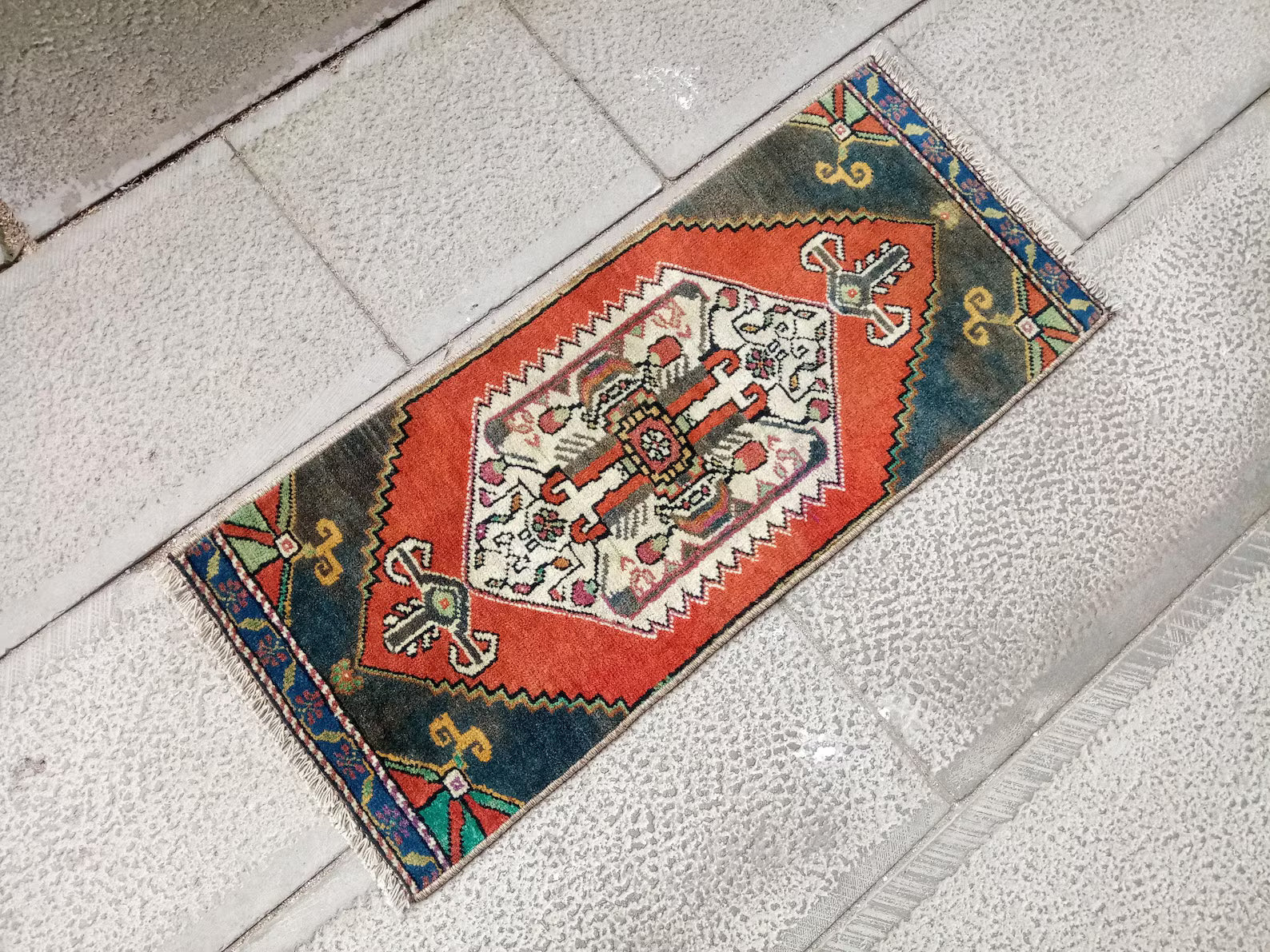 Vintage Turkish Mini Rug 1.2 x 2.7 ft