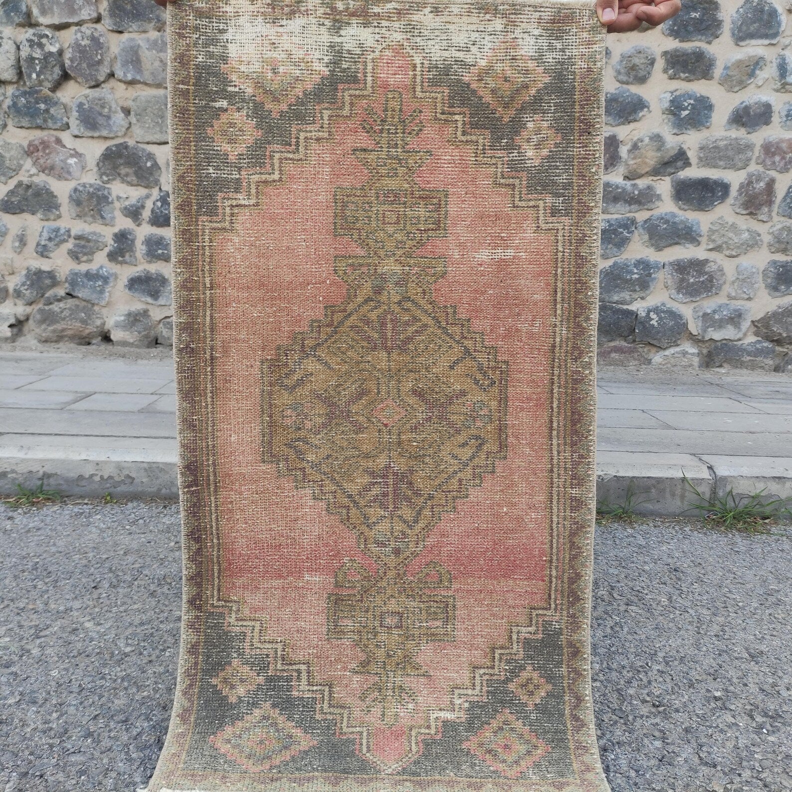 Vintage Turkish Mini Rug 1.7 x 3.2 ft