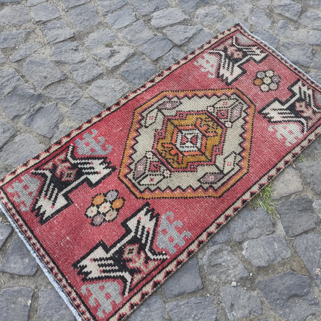 Vintage Turkish Mini Rug 1.6 x 3.3 ft