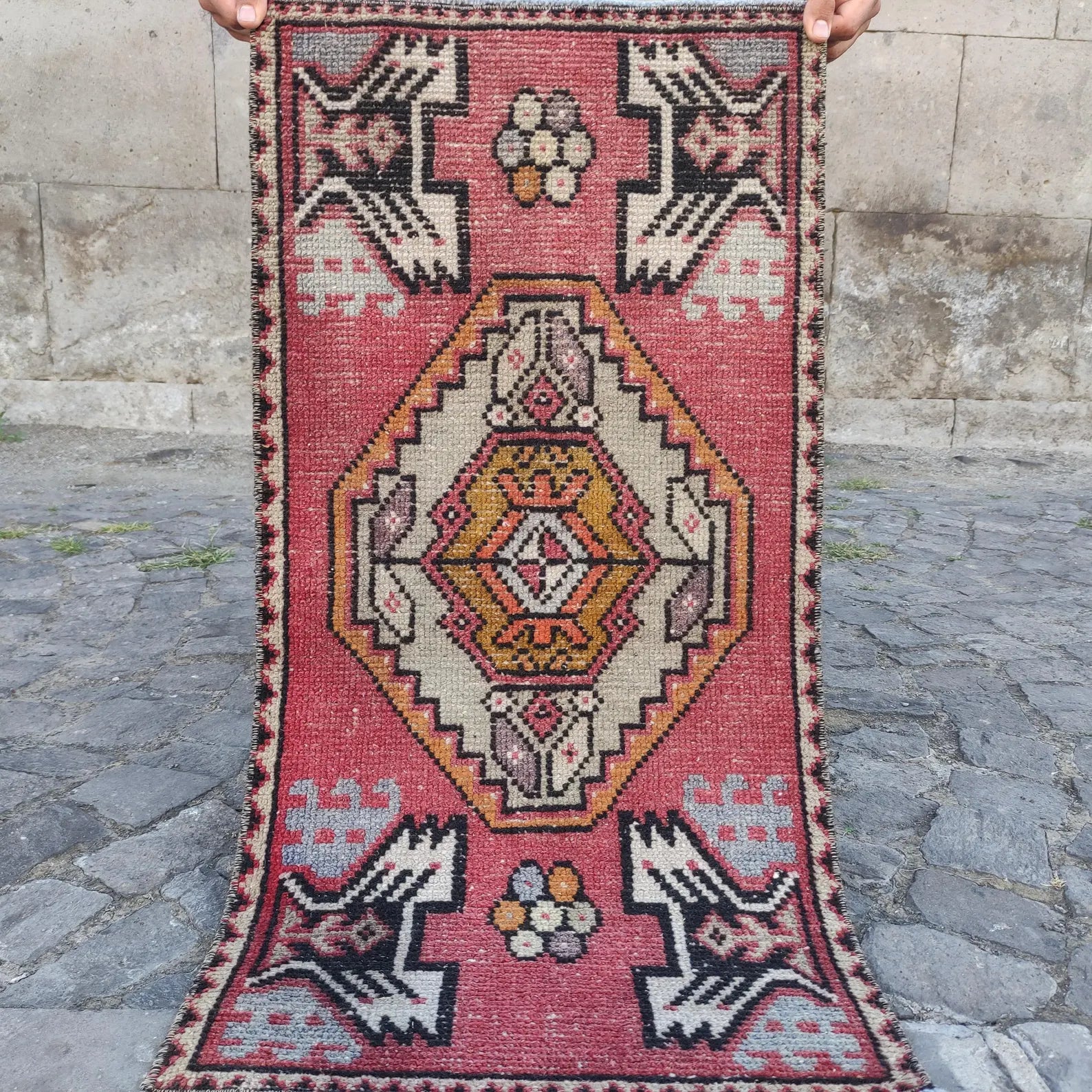Vintage Turkish Mini Rug 1.6 x 3.3 ft