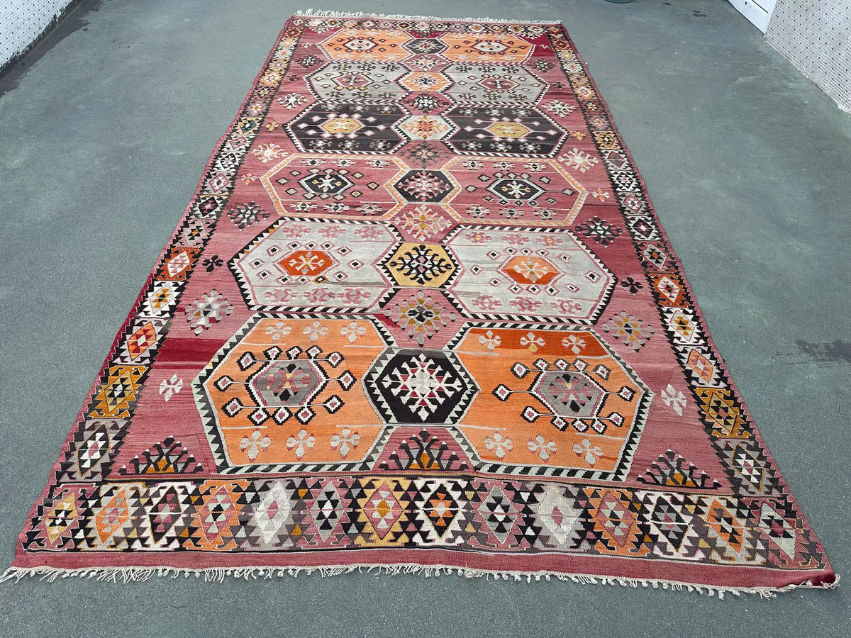 XL Vintage Turkish Accent Area Rug 7 x 13.7 ft