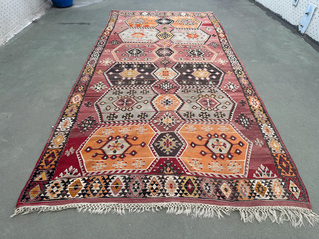 XL Vintage Turkish Accent Area Rug 7 x 13.7 ft