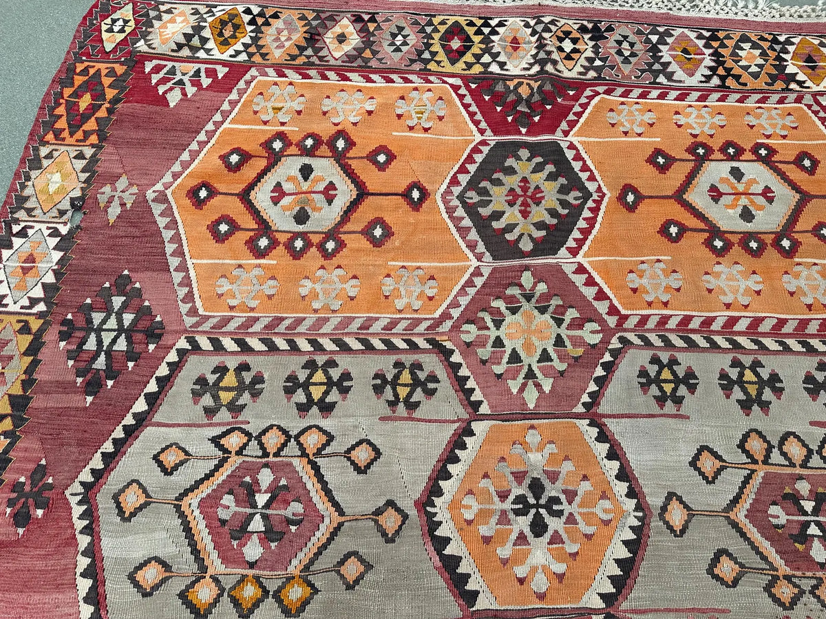 XL Vintage Turkish Accent Area Rug 7 x 13.7 ft