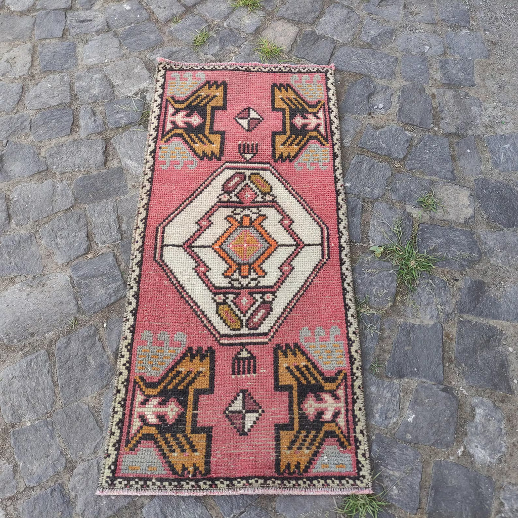 Vintage Turkish Mini Rug 1.5 x 3.2 ft