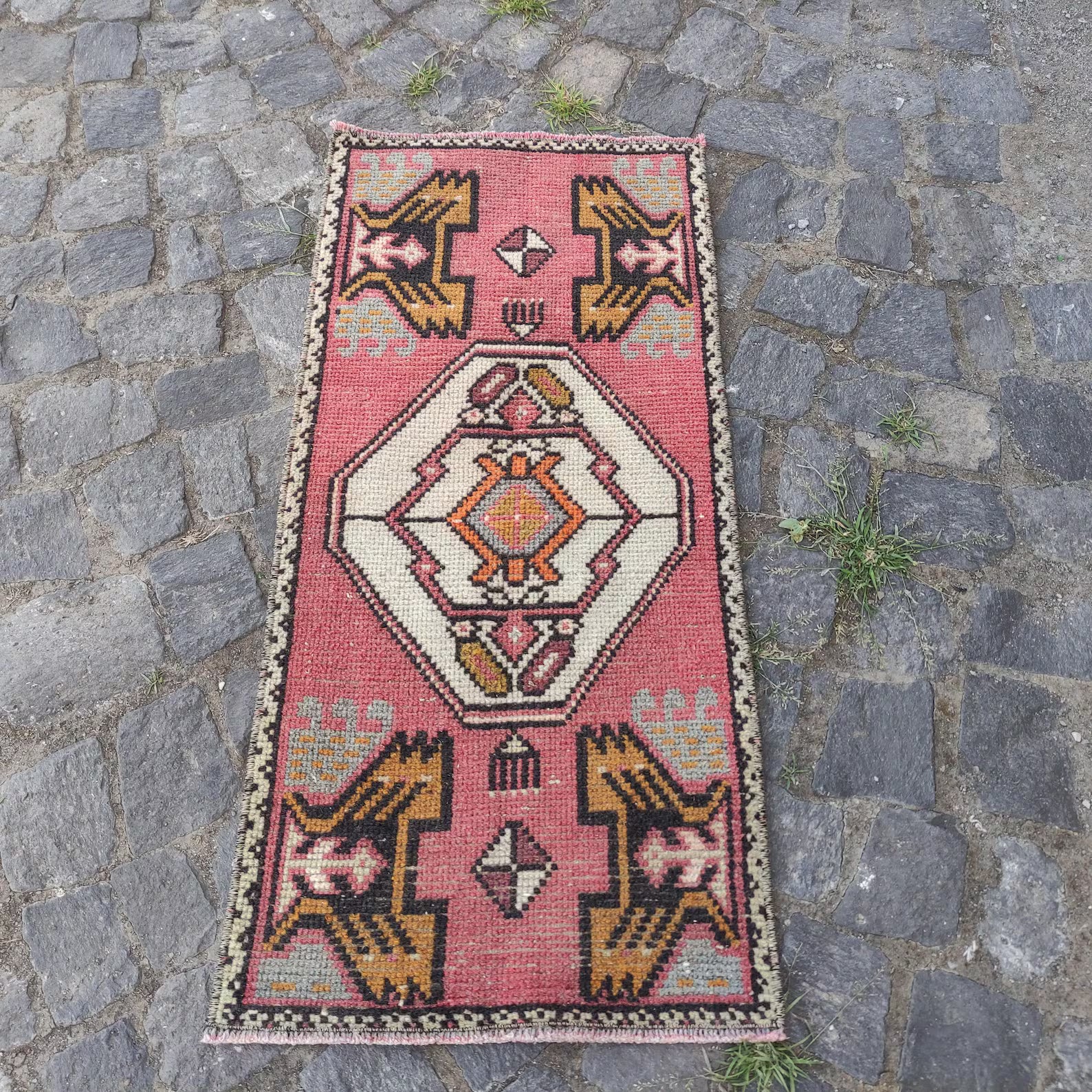 Vintage Turkish Mini Rug 1.5 x 3.2 ft