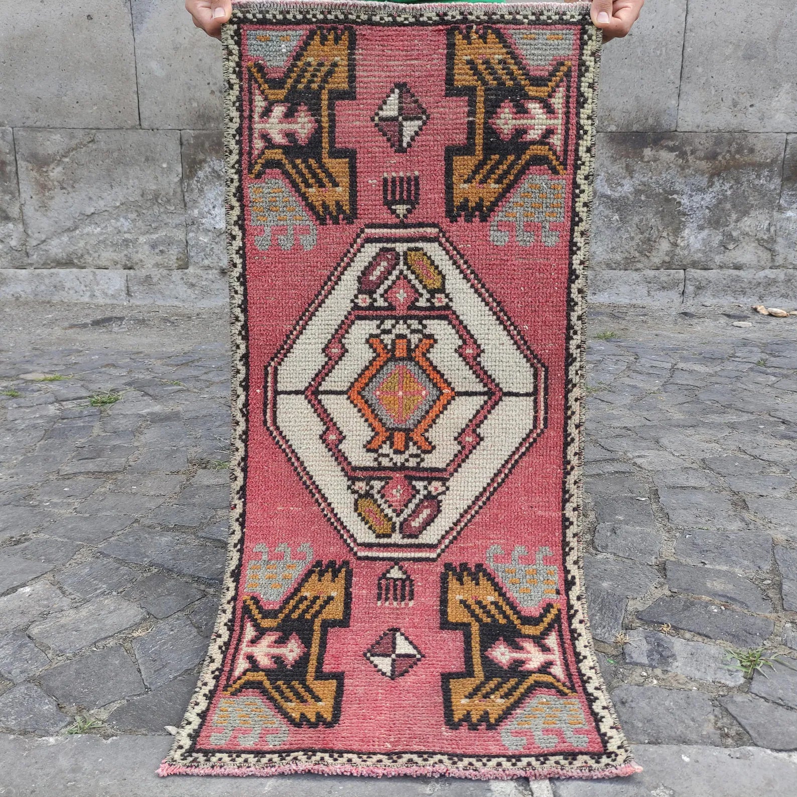 Vintage Turkish Mini Rug 1.5 x 3.2 ft