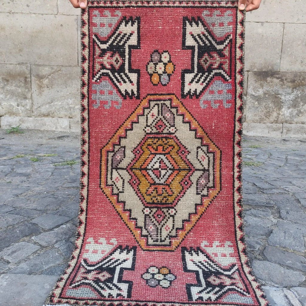 Vintage Turkish Mini Rug 1.6 x 3.3 ft