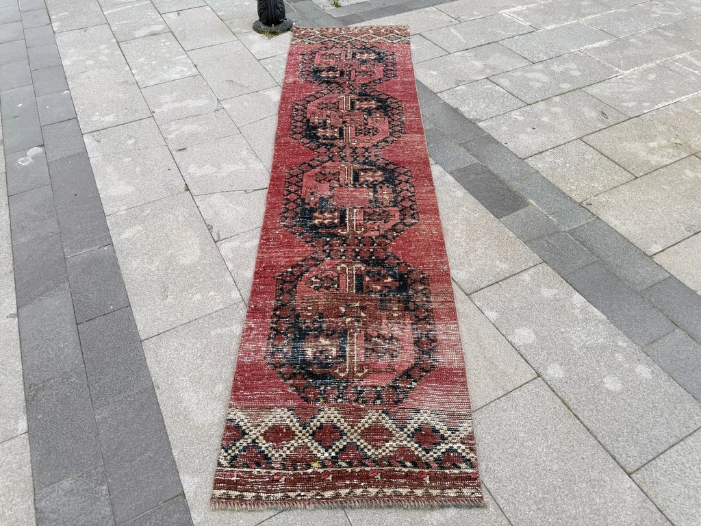 Vintage Turkish Runner Rug 2.2 x 8.5 ft