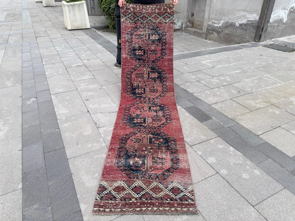 Vintage Turkish Runner Rug 2.2 x 8.5 ft