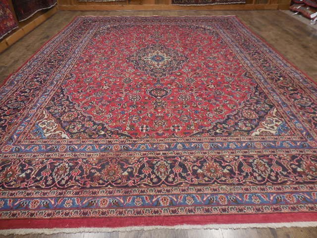XL Vintage Persian Kashan Accent Area Rug 9.7 x 13 ft