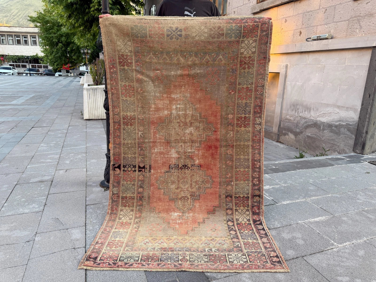 Vintage Turkish Accent Area rug 3.8 x 6.2 ft