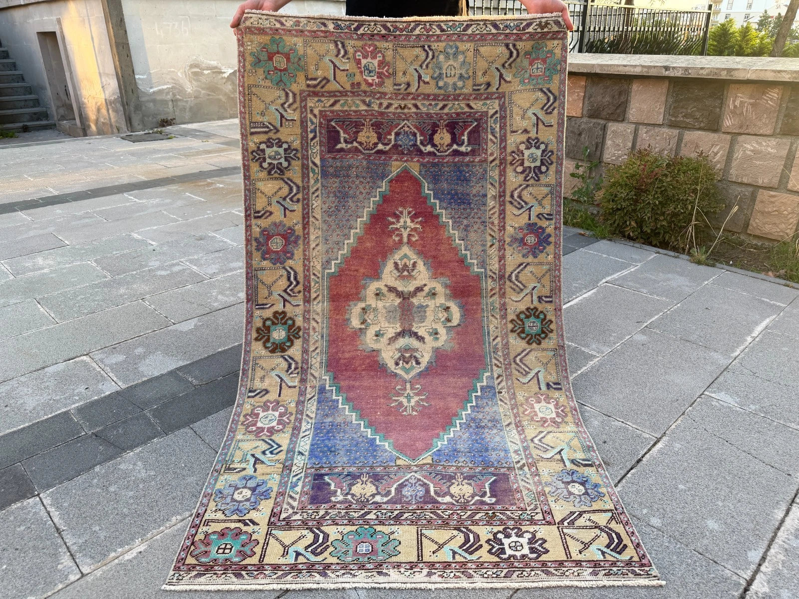 Vintage Turkish Accent Area rug 3 x 5.5 ft